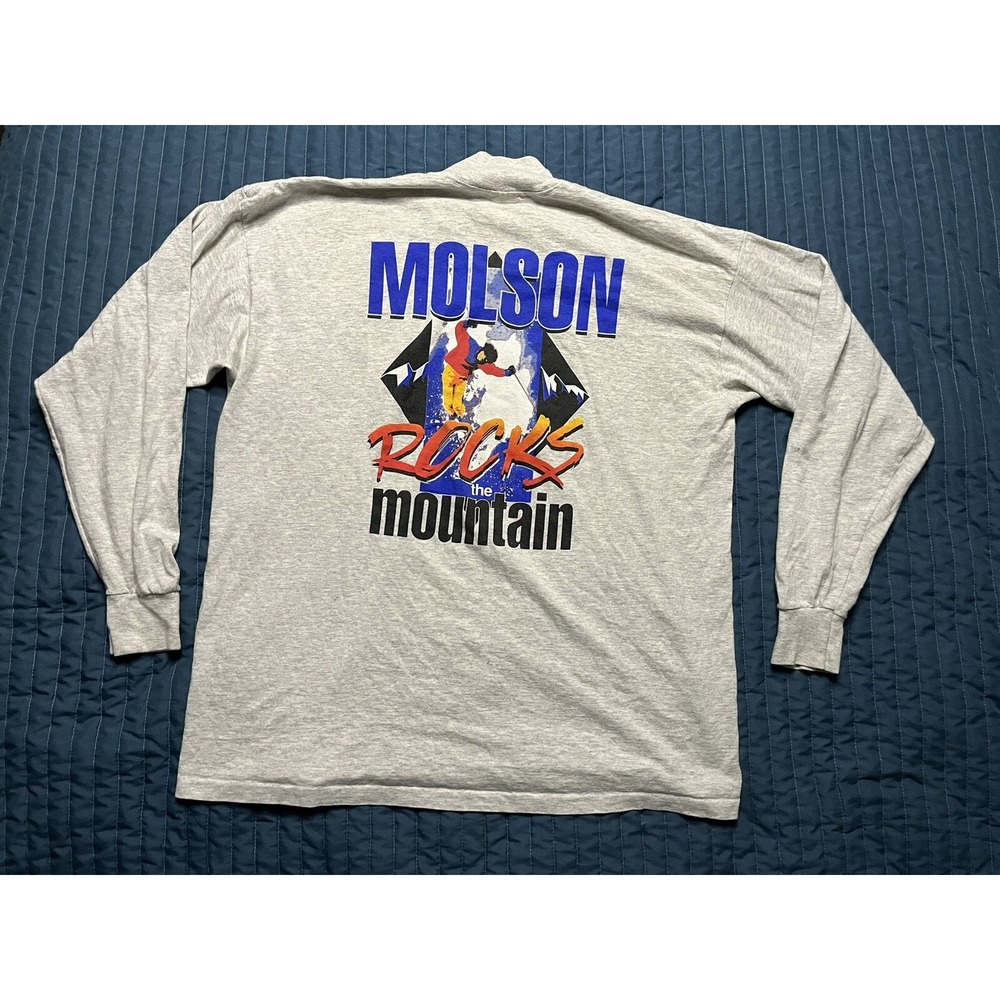 Vintage MOLSON T Shirt Molson Rocks The Mountain Ski Men's XL Gray USA Made